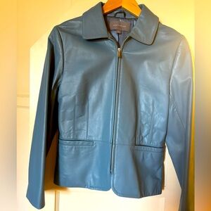 Ann Taylor Blue Leather Zip Front Jacket